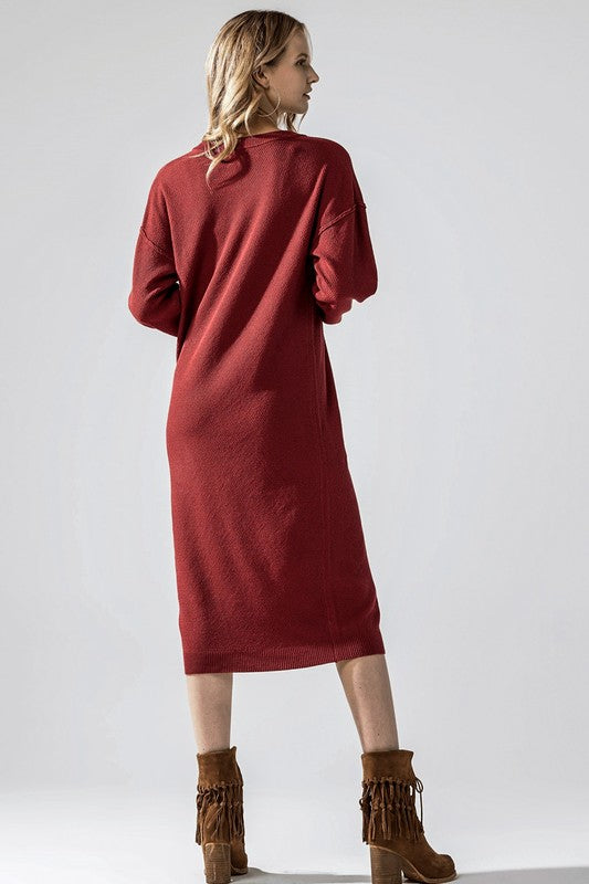 Plus Comfy Button-front Soft Sweater Midi Dress