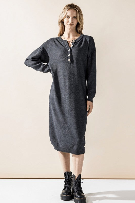 Plus Comfy Button-front Soft Sweater Midi Dress