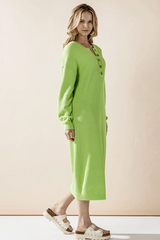 Plus Comfy Button-front Soft Sweater Midi Dress