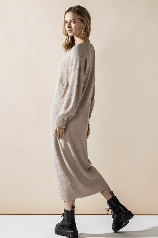 Plus Comfy Button-front Soft Sweater Midi Dress