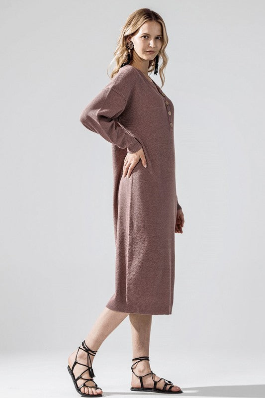 Plus Comfy Button-front Soft Sweater Midi Dress