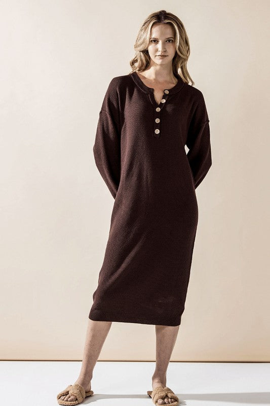 Plus Comfy Button-front Soft Sweater Midi Dress