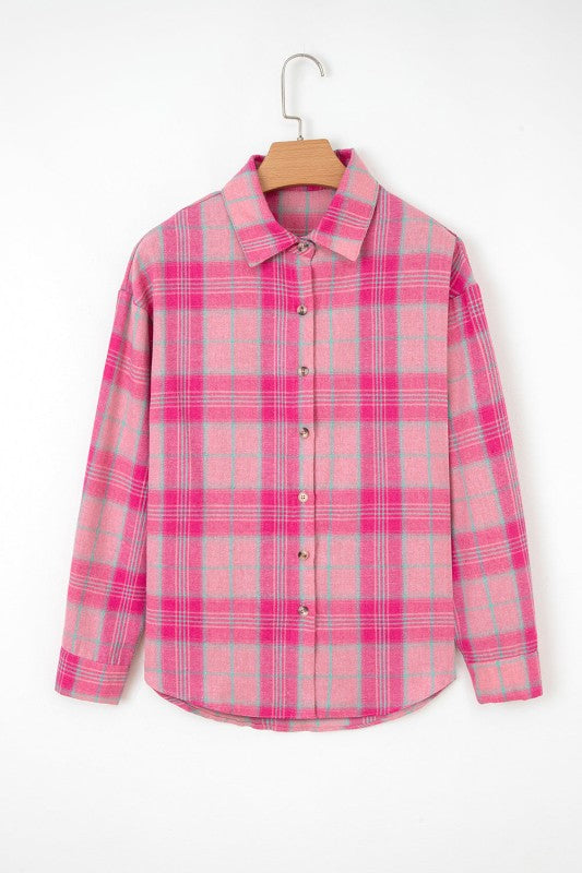 Plaid Button-Up Long Sleeve Pocketed Shirt