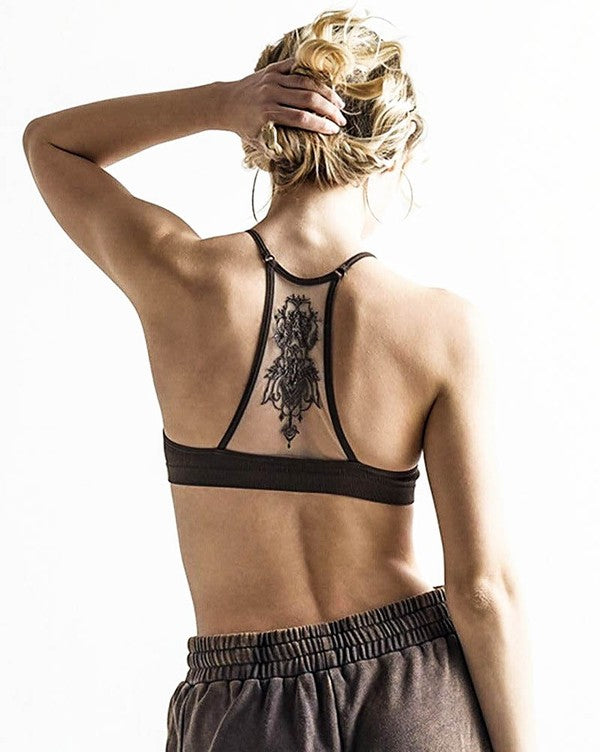 Seamless Tattoo Mesh Racerback Bralette