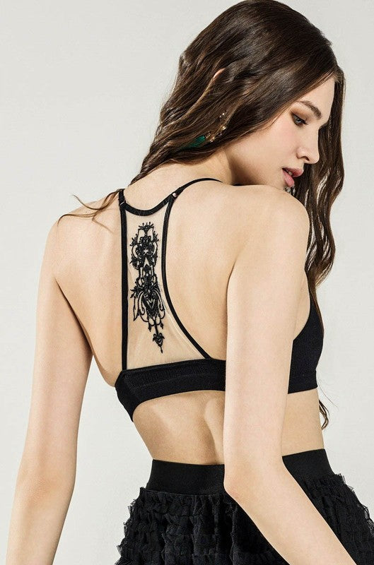 Seamless Tattoo Mesh Racerback Bralette