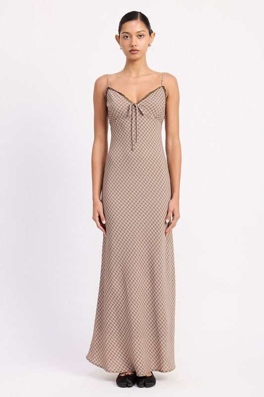Emory Park Bias Cut Flared Maxi Dress with Lace Trim