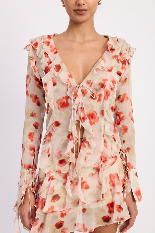 Emory Park Ruffle Trim Sheer Peplum Top