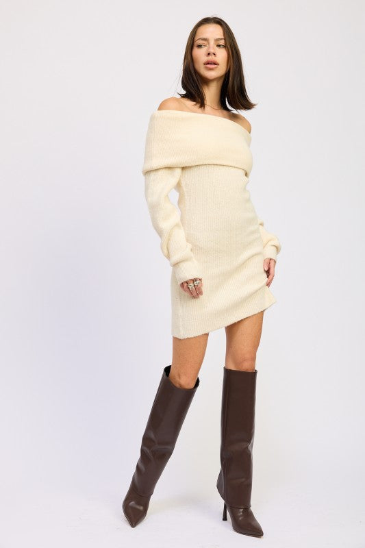 Emory Park Long Sleeve Off Shoulder Mini Knit Dress