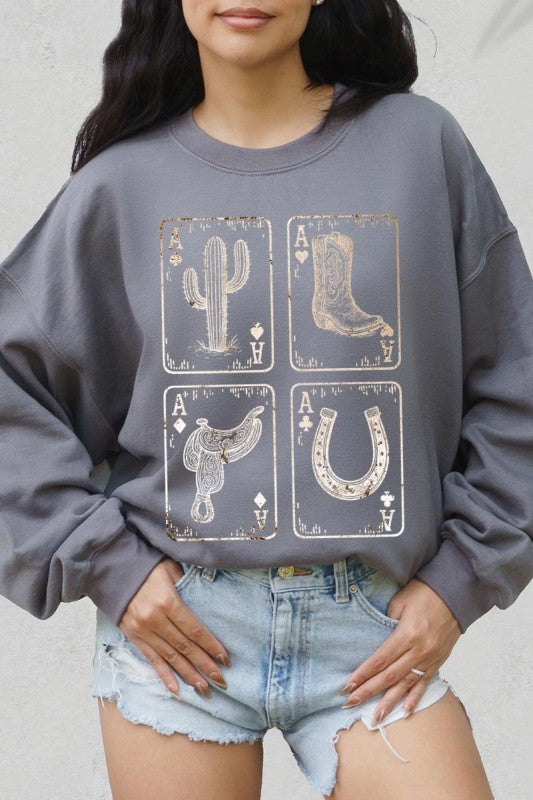 Western Cowgirl Card Graphic Sweatshirt