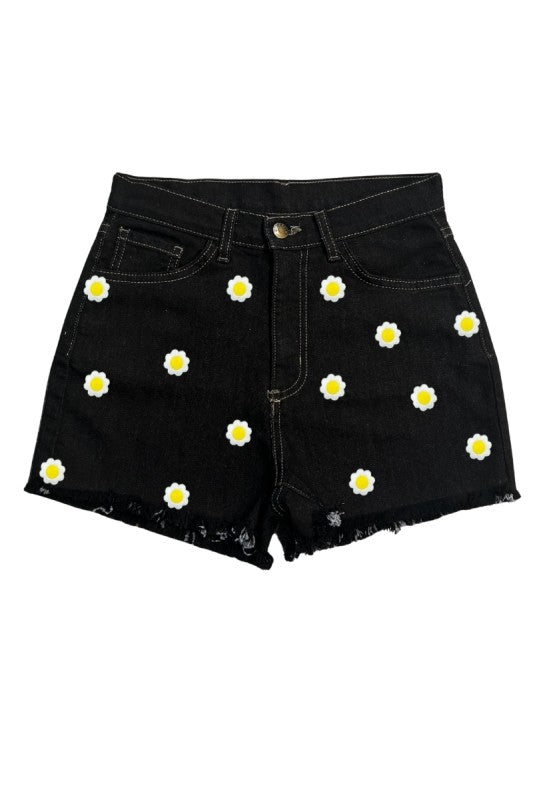 GJG Denim Black High-Waisted Daisy Denim Shorts