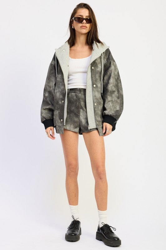 Emory Park Leather Mix Media Bomber Jacket