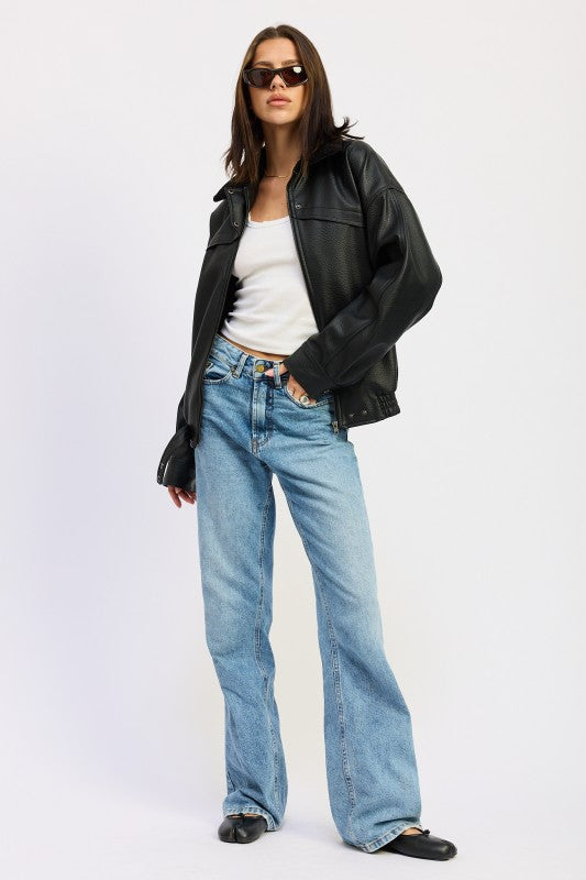 Emory Park Shearling Collar Vegan Leather Jacket