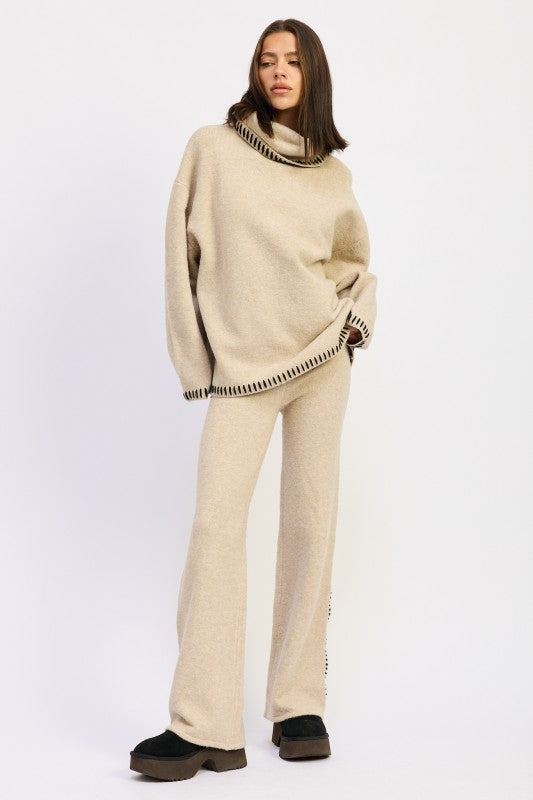 Emory Park Oversized Turtleneck Sweater with Stitching
