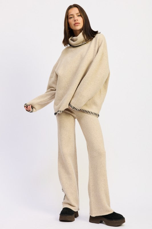 Emory Park Wide Leg Pants with Blanket Stitching