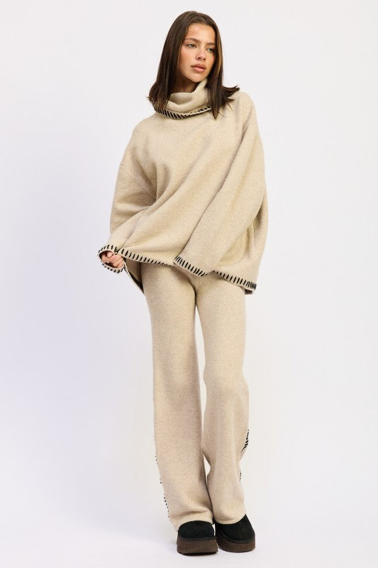 Emory Park Wide Leg Pants with Blanket Stitching