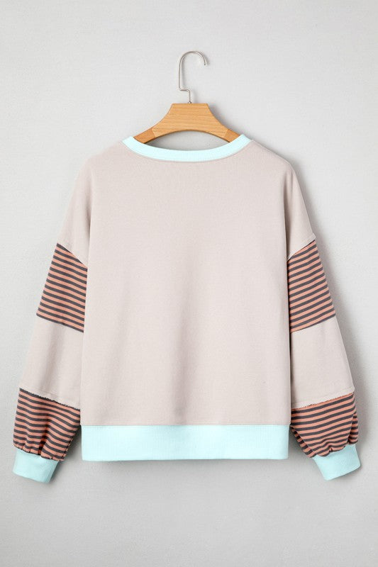 Cotton Colorblock Patchwork Striped  Sweatshirt