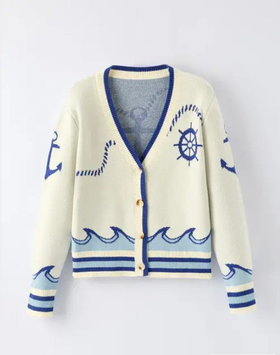 Miss Sparkling |Nautical Anchor Knit Cardigan