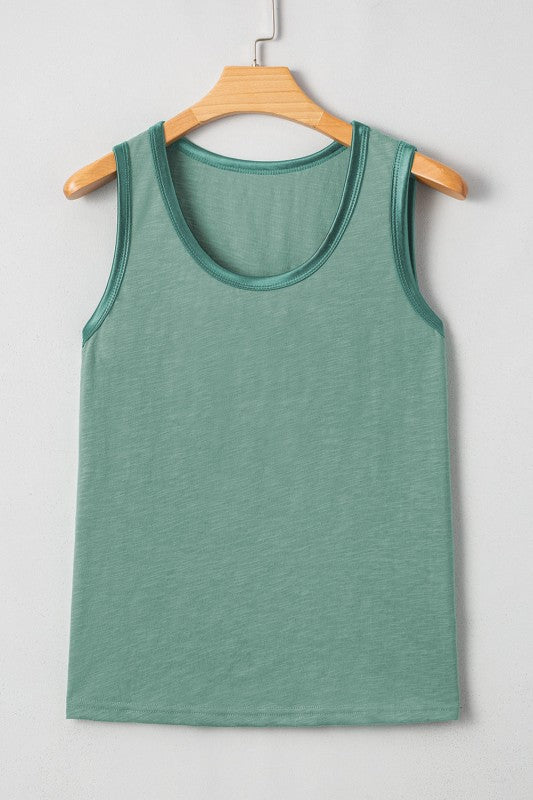 Metallic Contrast Trim Scoop Neck Tank Top