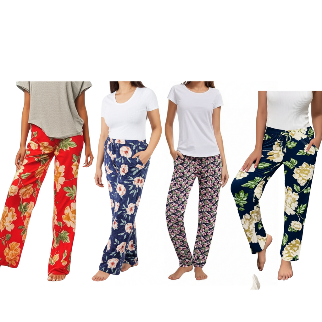 Womens Floral plush soft pajama pants 3 pack assorted styles
