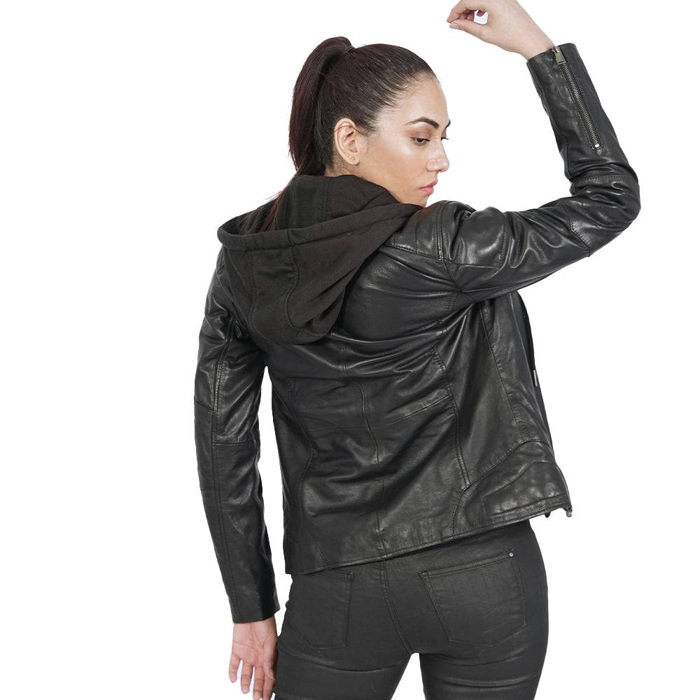 Becky Hooded Biker Leather Jacket