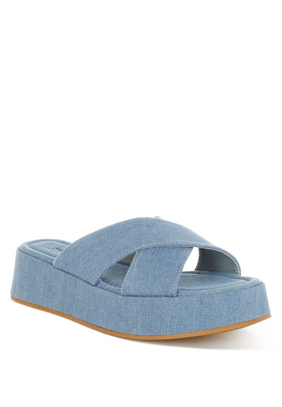 Karbi Denim Flatform Slip Ons