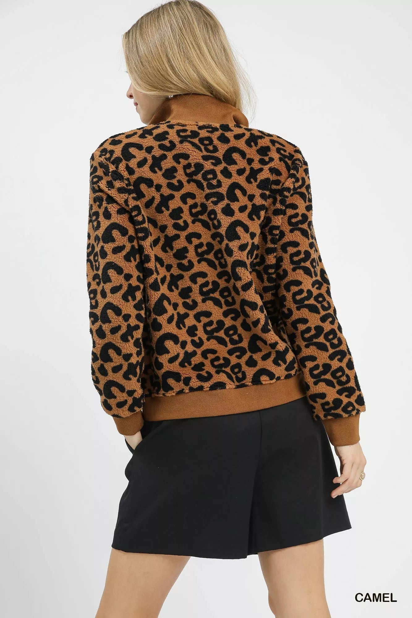 Umgee Leopard Print Quarter-Zip Sweatshirt