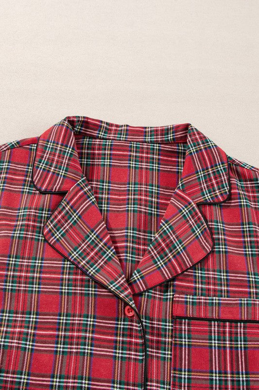 Plus Size Christmas Plaid Shirt and Pants Set
