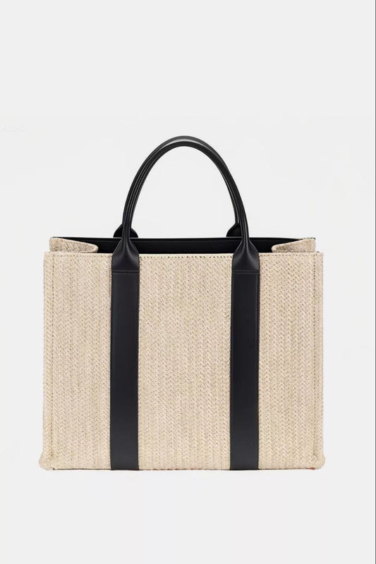 David Jones Square Woven Tote Handbag