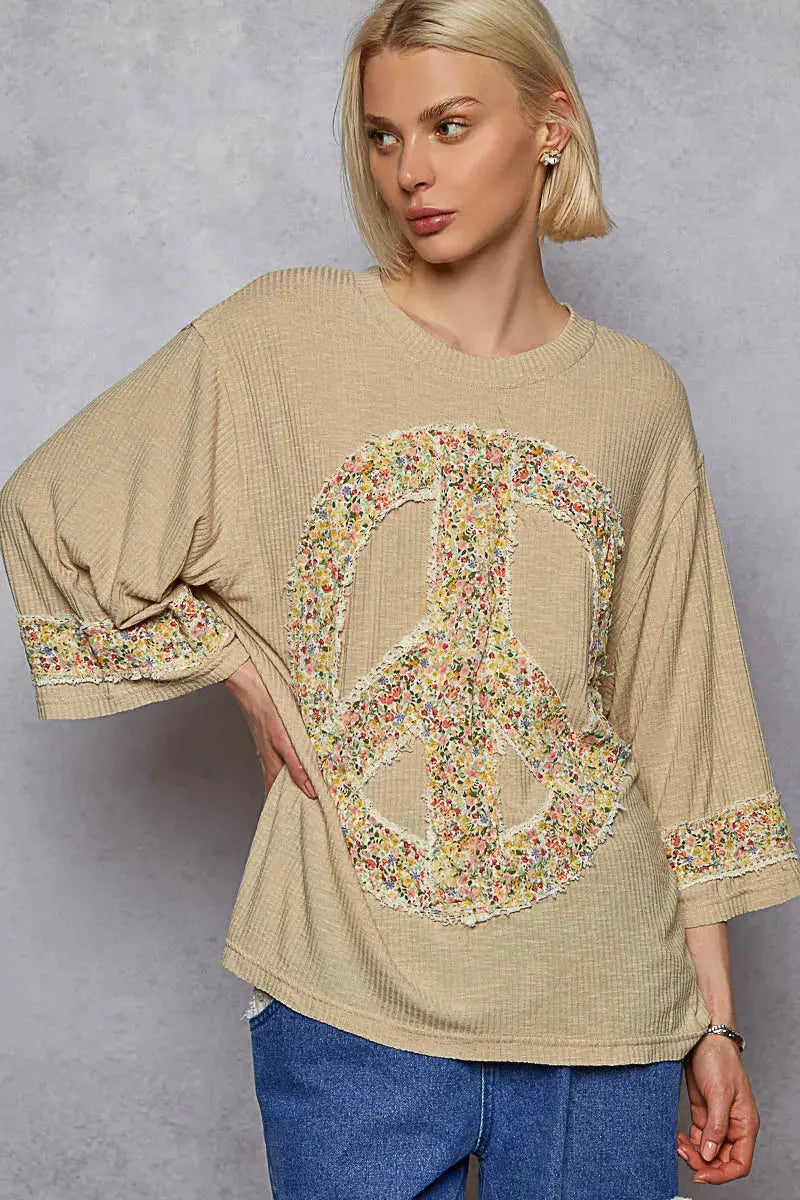 POL Floral Peace Patch Drop Shoulder T-Shirt