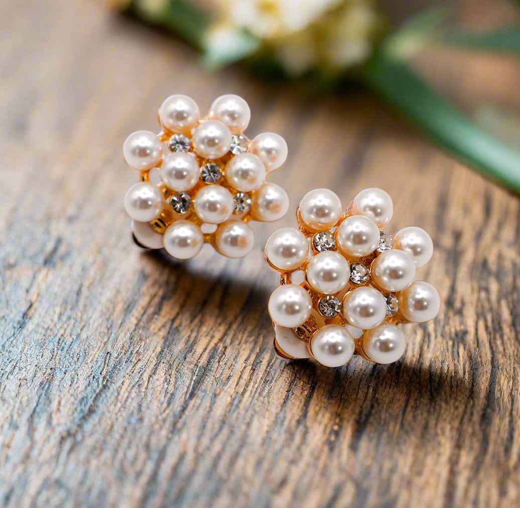 Pearly Floral Elegance Clip-On Earrings