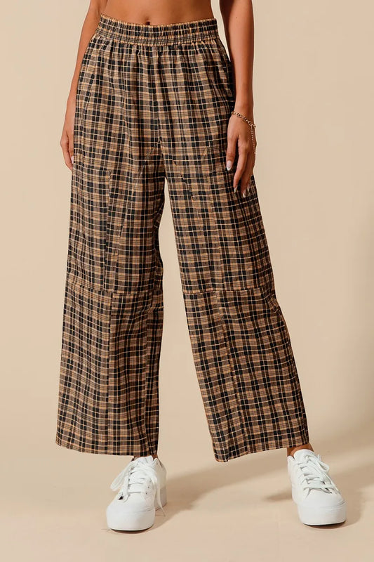 SO ME Check Plaid Wide Leg Pants with Big Patch Pockets