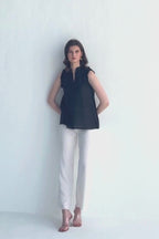 Sleeveless Hemp Top with Ruffles in Black