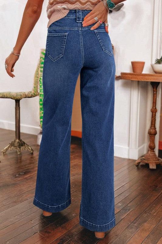 Denim Patch Pocket Wide Leg Jeans