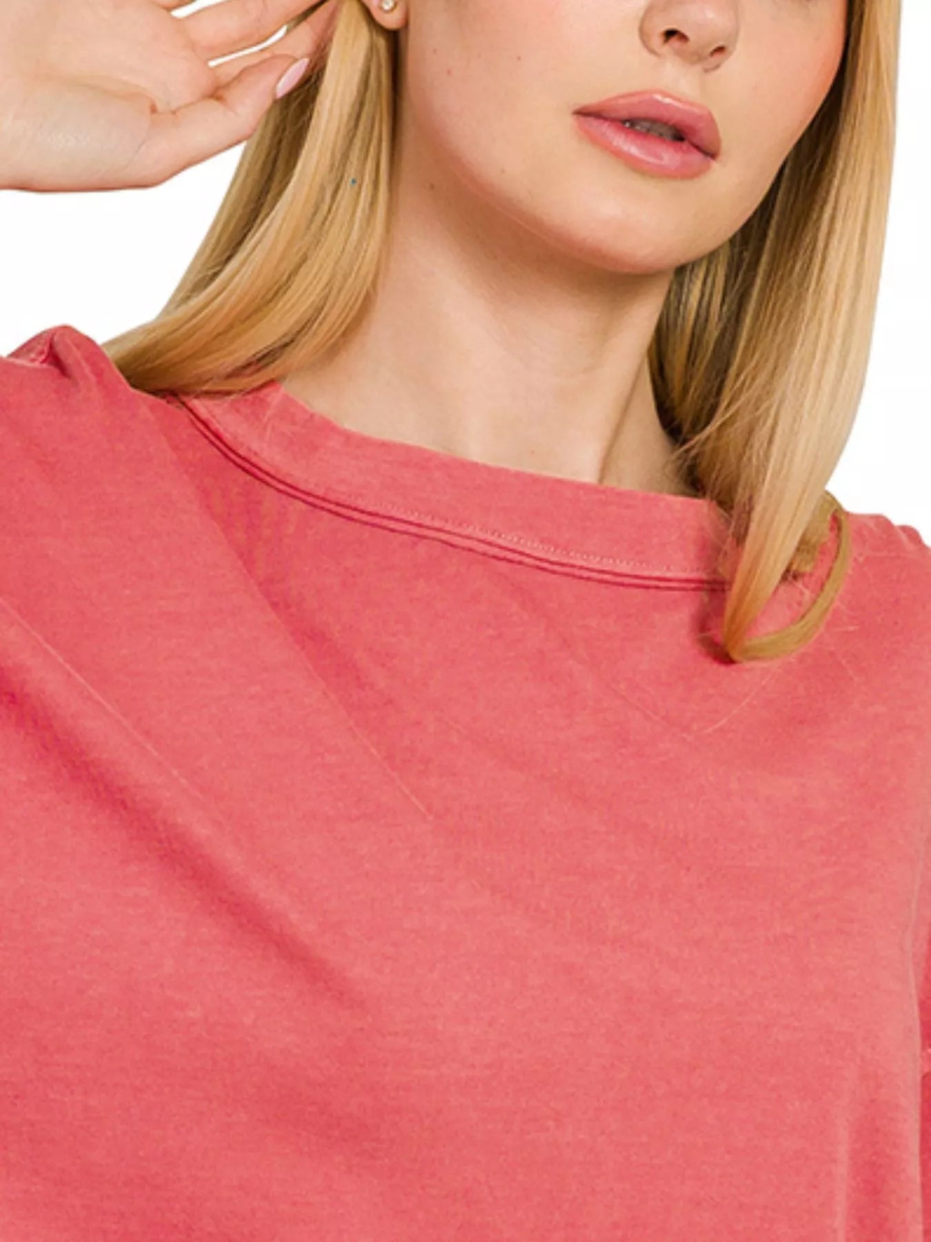 Zenana Pigment Dye Enzyme Washing Oversized Round-Neck T-Shirt in Ruby