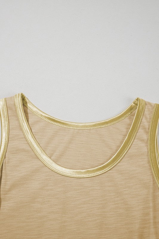 Metallic Contrast Trim Scoop Neck Tank Top