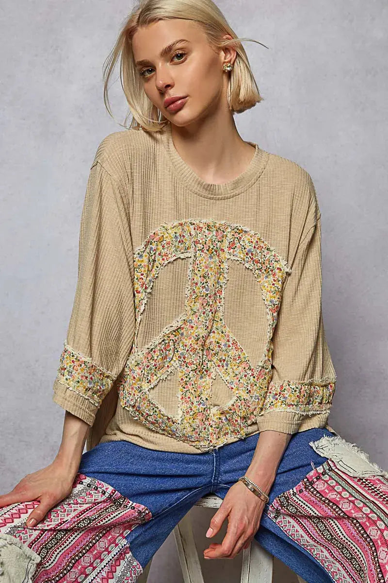 POL Floral Peace Patch Drop Shoulder T-Shirt