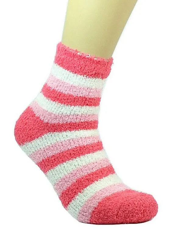Women's Fuzzy Thermal Socks - 6 Pack Assorted Striped Colors
