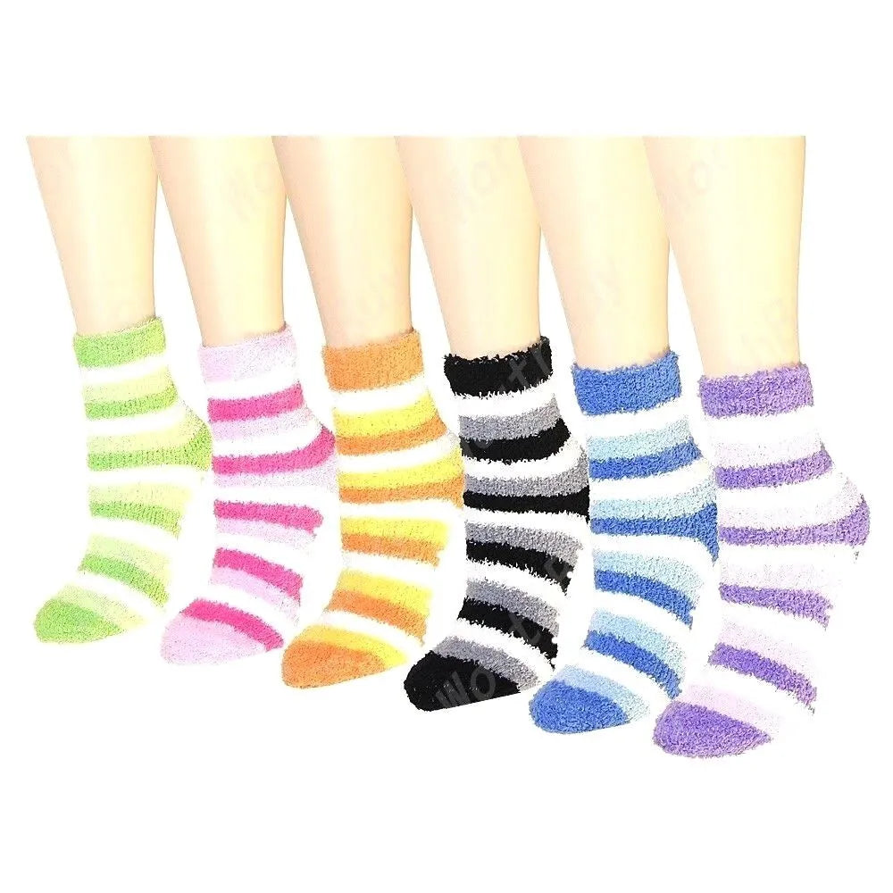 Women's Fuzzy Thermal Socks - 6 Pack Assorted Striped Colors