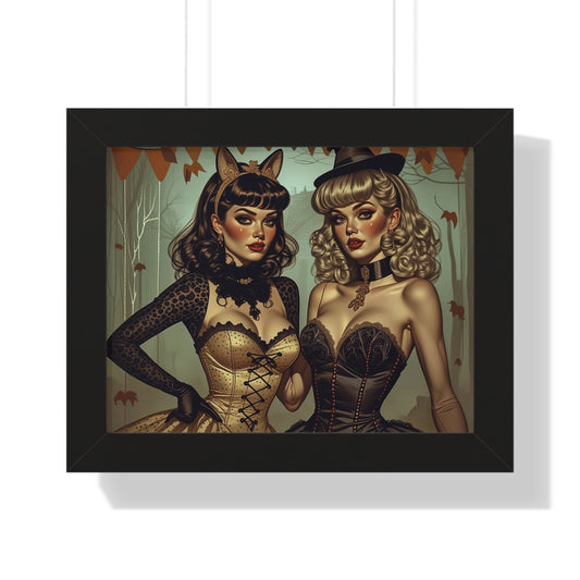 Spooky Beauties Vintage Halloween Glam Framed Print