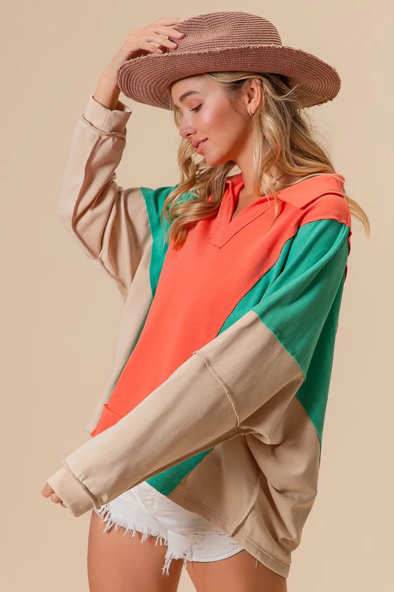 BiBi Colorblock Exposed Seam French Terry Sweatshirt