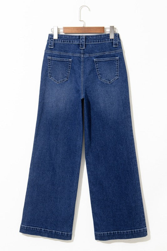 Denim Patch Pocket Wide Leg Jeans