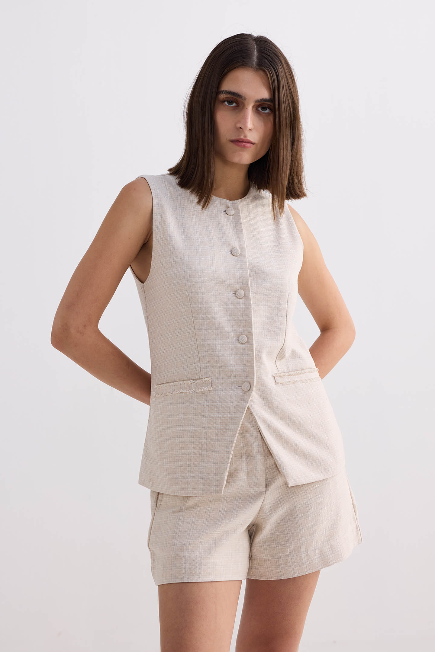 Cotton Tweed Shorts in Cream