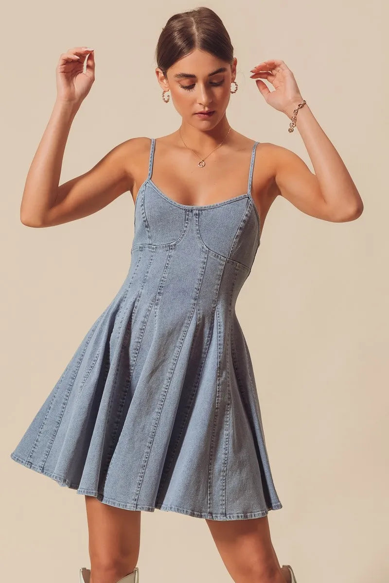 SO ME A Line Fit and Flare Denim Mini Dress