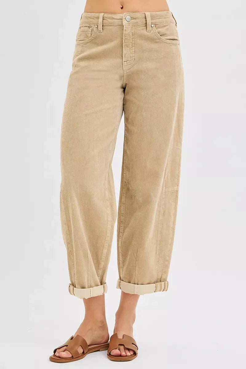 RISEN High Rise Crop Barrel Cordurory Pants