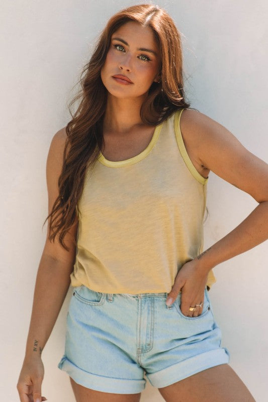 Metallic Contrast Trim Scoop Neck Tank Top