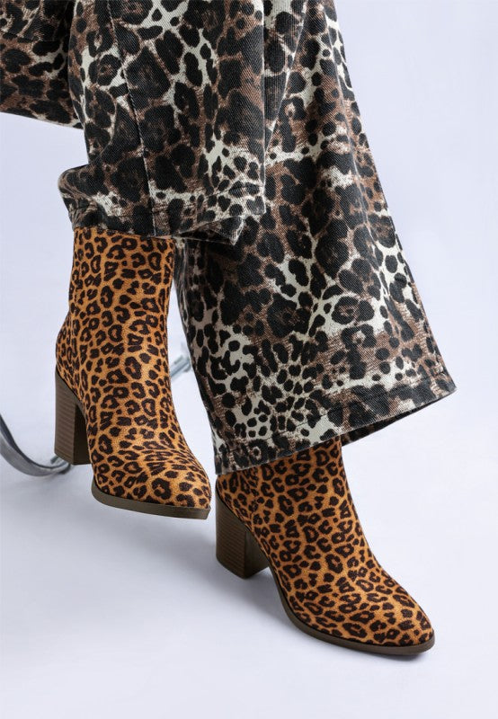 Lunara Leopard Print Block Heel Boots
