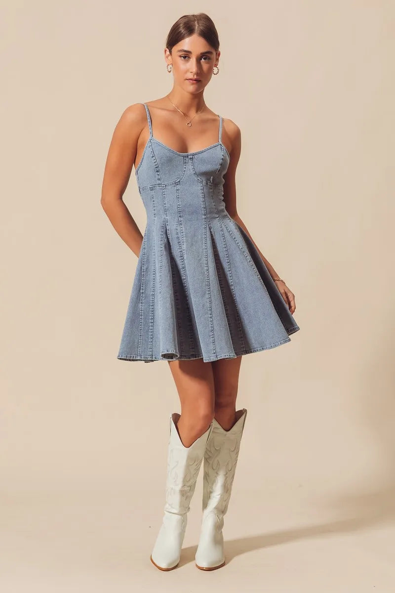 SO ME A Line Fit and Flare Denim Mini Dress