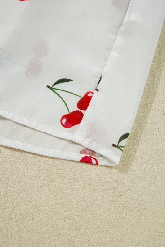 Cherry Frilled Collar 3/4 Sleeve Babydoll Blouse