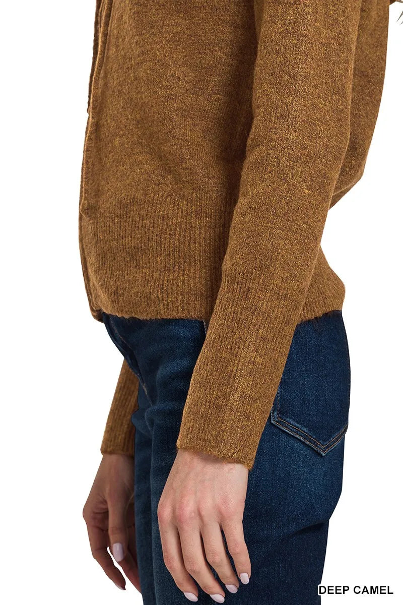 Zenana Drawstring Zip Up Hooded Cardigan