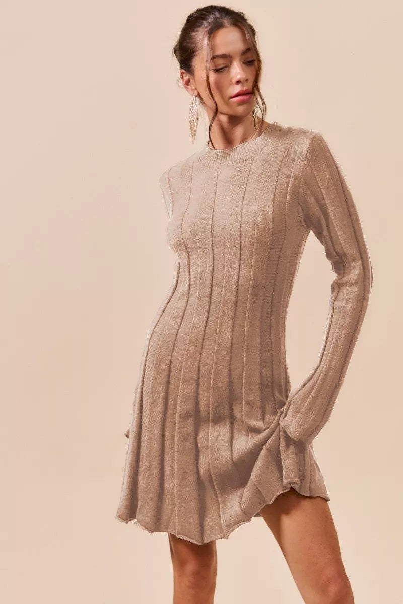 SO ME Ribbed Long Sleeve Mini Sweater Dress